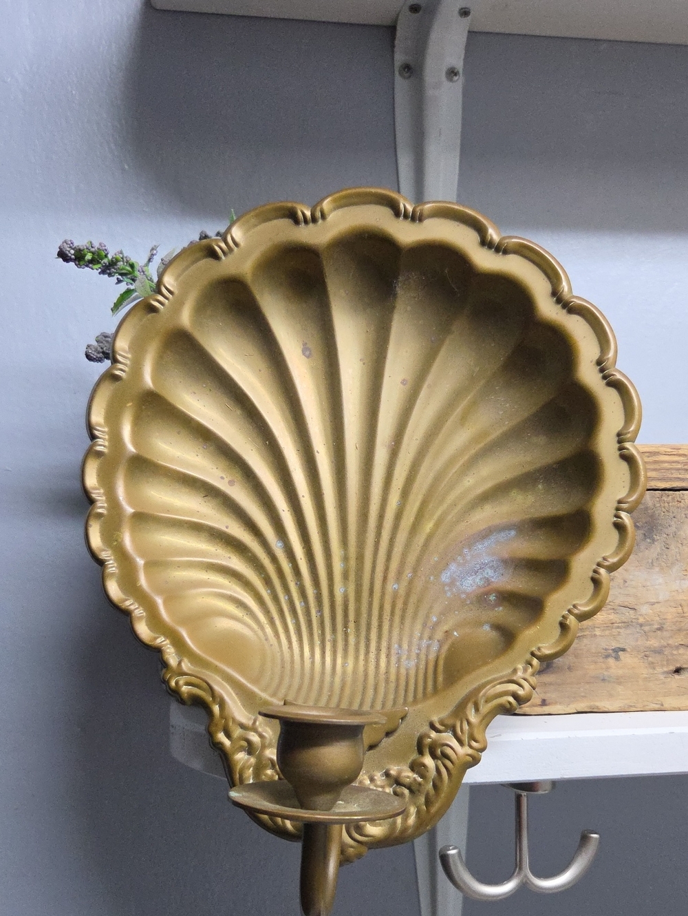 Vintage Brass  Shell Wall Sconce Candle Holder Decor